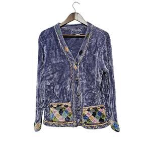 Vintage Sweater Sweater Cardigan Sz L Purple Patch Pockets Soft Chunky Unique